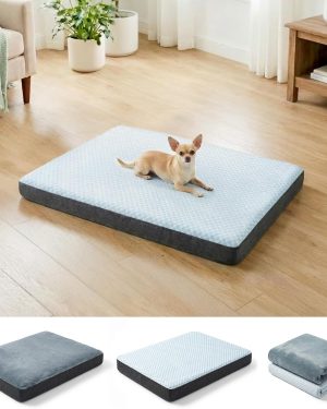 Extra Large Crate Dog Bed with Cooling Mat – Waterproof, Dual-Surface, Removable & Washable Covers, 35 x 22 Inch Egg Crate Foam Pet Bed