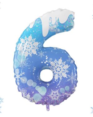 40-Inch Frozen-Themed Balloon – Number 6 | Birthday Decoration for Girls | Blue Snowflake Party Supplies | Winter Celebration Decor