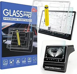 OZPYKAE Screen Protector for Tesla Model Y Juniper & Model 3 (2024-2026) – 15.4 Inch Matte Tempered Glass, Anti-Glare & Fingerprint Resistant, Includes Installation Kit, Tesla Accessories