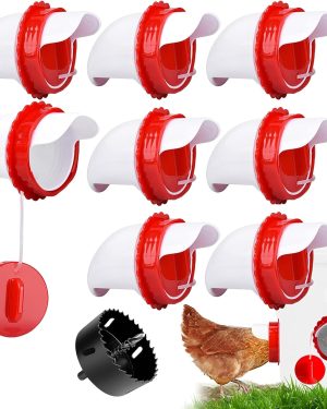 8-Pack Automatic Chicken Feeder Cups – DIY Rainproof Poultry Feeders for Buckets & Bins, No-Waste Design for Hens, Ducks & Other Poultry
