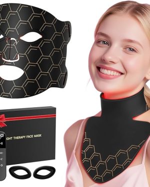 Red Light Therapy LED Face Mask with Neck Device – USB Rechargeable LED Mask for Face and Neck, Ideal for Home, Work, Travel, Yoga, Sleep, and Self-Care Gifts for Him & Her