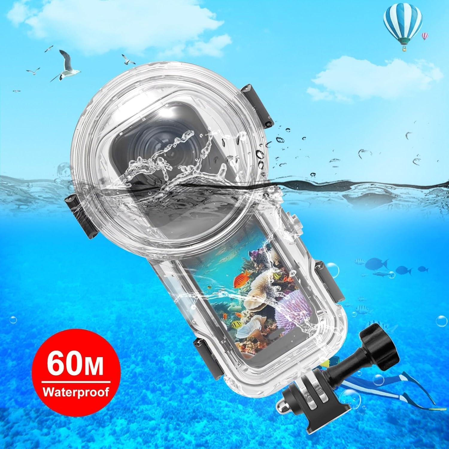 Invisible Waterproof Diving Case for Insta360 X5, FotStdio 60m/196ft Underwater Housing with Sealed Protective Shell for Action Camera Use