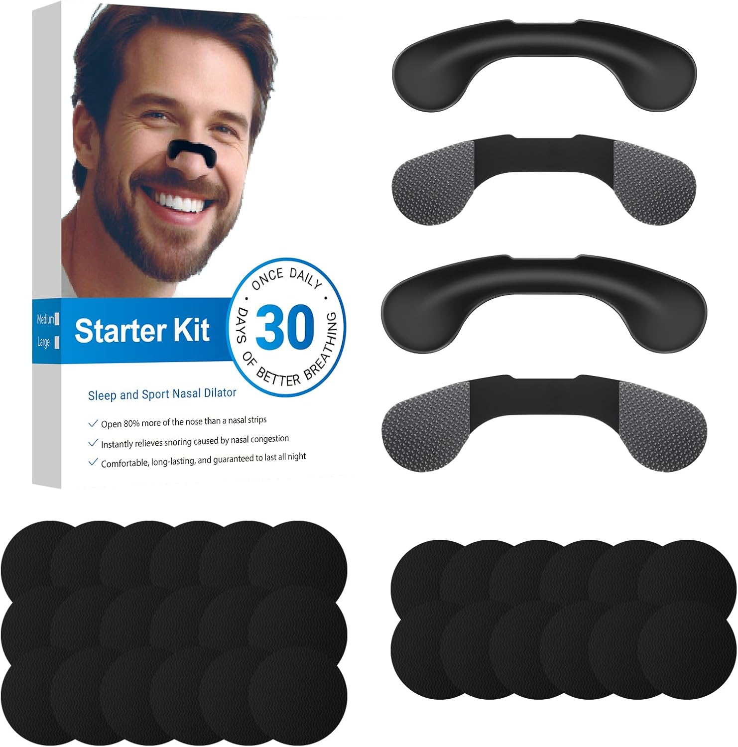 Extra Strength Nasal Strips for Snoring – 30pcs, Dark Black, Improves Breathing for Sleep & Sports