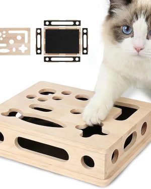 Cat Scratch Puzzle Enrichment Box with Built-in Sandpaper, Smooth Solid Wood Cat Nail File Enrichment Box, Stress-Free Cat Nail Care Solution – Safe Alternative to Nail Clippers and Grinders (No Bell Ball)