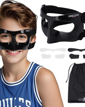 MC01 Kids Nose Guard – Protective Sports Face Mask for Girls & Boys, Basketball, Soccer, Teens, with Foam Padding (Black)