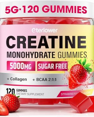 Creatine Monohydrate Gummies – 5g Creatine Gummies for Men & Women, Pre-Workout & Muscle Growth Support, Contains BCAA & Collagen, Sugar-Free, 120 Count