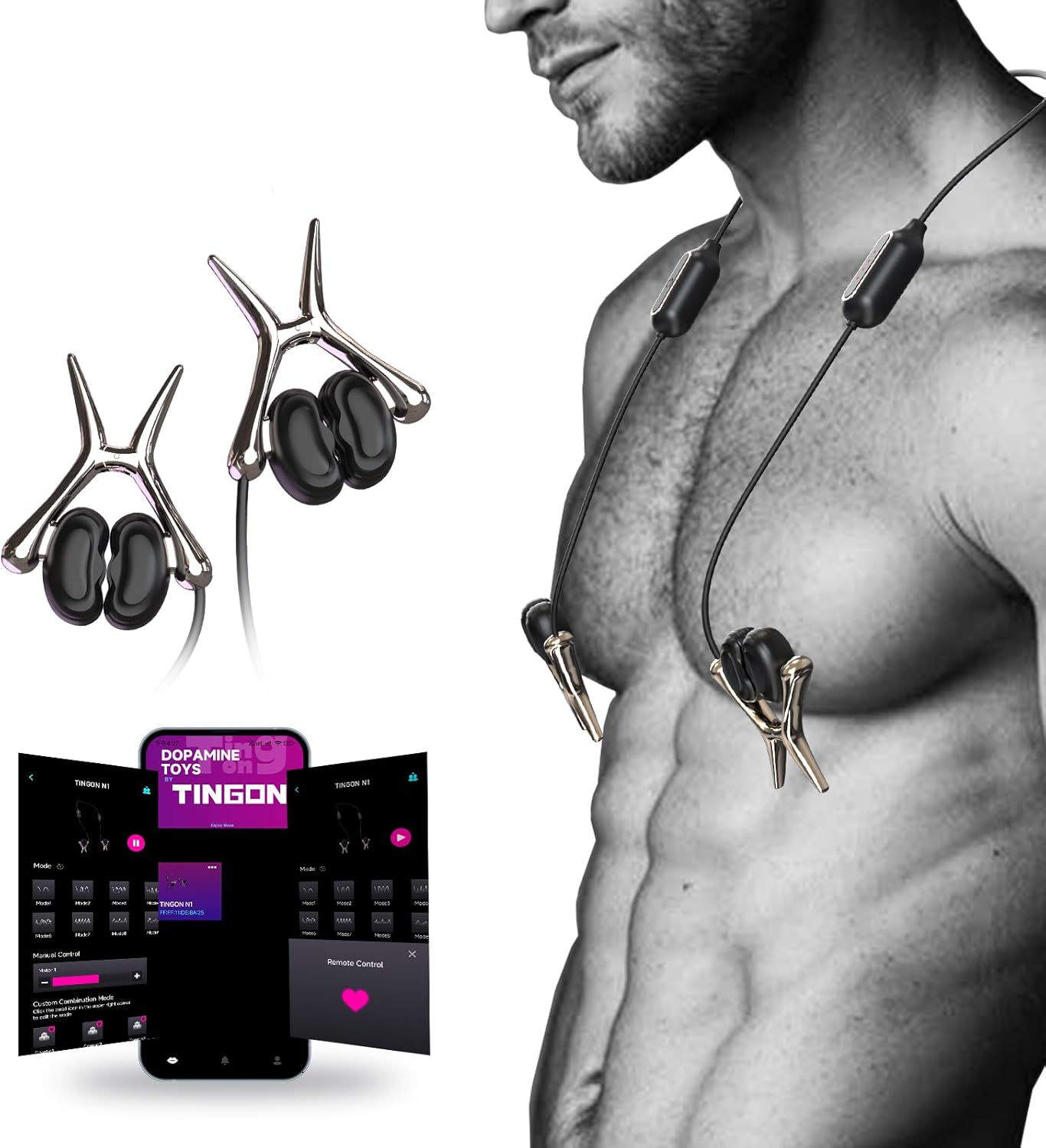 TINGON App-Controlled Vibrating Nipple Clamps – 12 Vibration Modes for Men & Women
