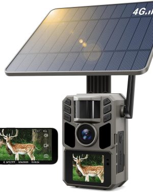 4G LTE Cellular Solar Trail Camera with Built-in SIM – 48MP Photos, 4K Video, Night Vision, 7500mAh Battery, 64GB Storage for Outdoor Wildlife & Hunting Monitoring