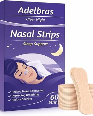 Adelbras Nasal Strips for Snoring & Breathing – Extra Strength, Strong Adhesion, Sweat-Resistant, Improves Airflow for Better Sleep & Workout Performance – 60 PCS, Unisex