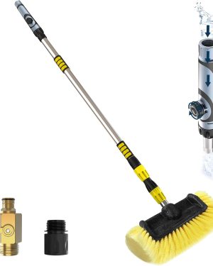 LAANPOLE 12FT Car Wash Brush with Long Handle, Car Cleaning Brush with 12 Inch Soft Bristle and Soap Dispenser, Solar Panels Cleaner with Telescoping Pole for RV, Truck, Boat, House Siding, Yellow