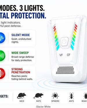 3 Mode Ultrasonic Pest Repeller Plug-in for Indoor Use – Rodent, Mice, Roach, Spider, Ant & Mosquito Control Device, 6 Pack (Glacier White)