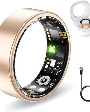 FKGZJF Smart Rings for Women Men, Fitness Ring with Heart Rate, Blood Oxygen, HRV, Stress, Sleep Tracker, Step Tracker, No Subscription Fee, lP68 Waterproof Smart Ring for iPhone & Android (Gold 6#)