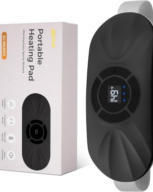 Portable Cordless Heating Pad for Period Cramps, Voice Reminder Menstrual Heating Pad with 6 Heat and 6 Vibration Modes, 3s Fast Heating, Gifts for Women Girls, Black