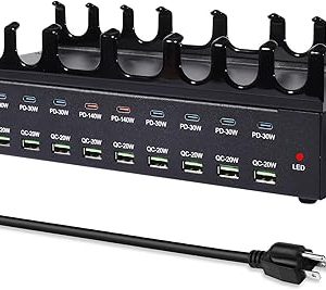 770W Multi-Device Charging Station – 20-Port USB-C Fast Charger with Dual 140W PD PPS Ports, High-Speed Charging Dock for MacBook Pro, iPhone, iPad, Tablets, and Cell Phones