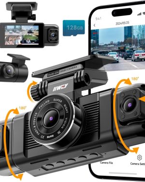 IIWEY N5 4 Channel Dash Cam, 360° All-Sides View, FHD 1080P Front and Rear Inside, Left Right Dash Camera for Cars, 8 IR Lamps, 5G WiFi & APP Control, 24H Parking Mode, G-Sensor, with a 128GB SD Card