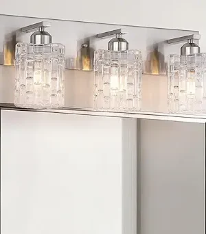 3-Light Crystal Bathroom Vanity Light Over Mirror, Nickel Modern Wall Light Fixture for Bathroom, Living Room, Bedroom, Hallway