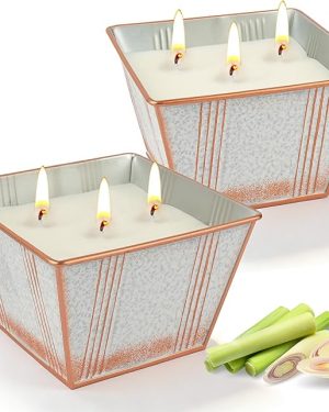 Citronella Candles Outdoor, 2 Pack Large Size 3-Wick Citronella Candles, Lemongrass Candle Set, Natural Soy Wax Candle, Long Burning Candle for Patio Garden Camping Indoor Home Decor