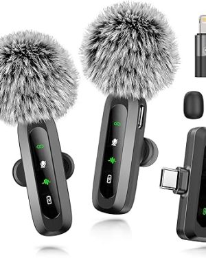 Mini Microphone for iPhone, iPad, Android Phone, 2 Pack Wireless Lavalier Microphone with Noise Reduction, Plug-Play Wireless Mic for Video Recording, Interview, YouTube, TikTok