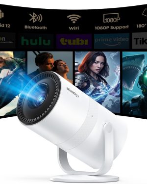 WISHOLY 1080P Mini Projector with WiFi 6 and Bluetooth [Built-in App & Electric Focus] Portable Outdoor Projector, 180° Rotatable Short Throw Movie Projector Compatible with Smartphone, HDMI, USB