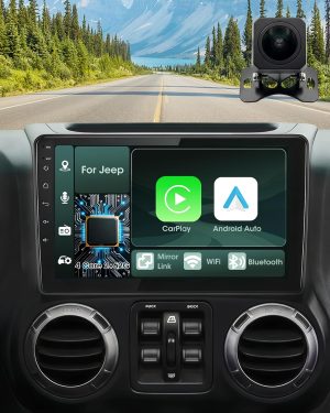Car Radio Stereo for Jeep Wrangler JK 2007-2018 Grand Cherokee Patriot Compass Dodge Ram, Touch Screen Car Stereo with Bluetooth, Carplay, Android Auto, Backup Camera, Head Unit for Jeep JK
