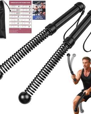 Weighted Ropeless Battle Ropes – Heavy Duty Portable Cordless Battle Rope for Home Gym, Includes Workout Poster & Storage Bag, Strength Training & Fitness Equipment for Men & Women (Black)