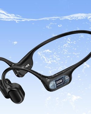IP68 Waterproof Bone Conduction Swimming Headphones with Built-in 32GB MP3 Player, Soft Liquid Silicone Open-Ear Bluetooth Design for Swimming, Running, Cycling, and Shower Use (Black)