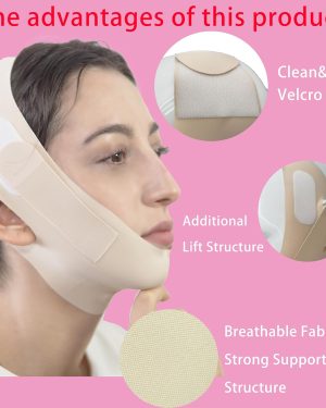 V-Line Chin Lifting Strap for Sleeping – Face Slimming & Jawline Shaper Mask, Double Chin Reducer, Anti-Snoring Support (Beige)