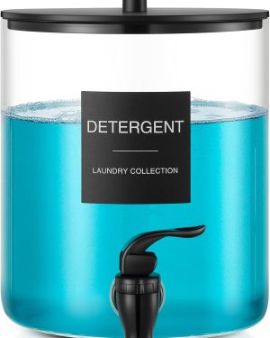 128 oz (3.5L) Glass Laundry Detergent & Fabric Softener Dispenser with Plastic Spigot – Black (1 Pack)