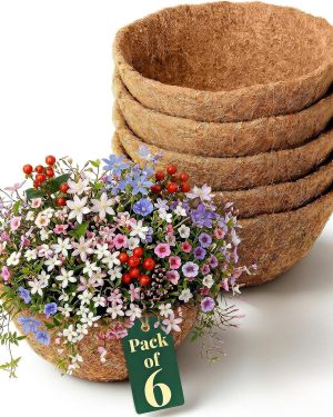 14 Inch Coco Liners for Planters (6 Pack) – Extra Thick Natural Coconut Fiber Basket Liners for Hanging Baskets, Window Boxes & Outdoor Pots
