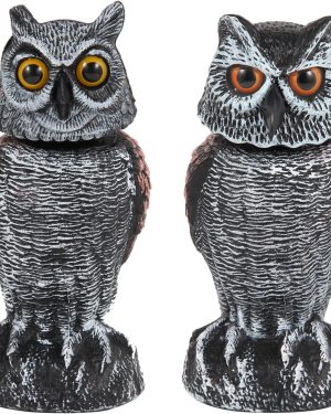 Hedoc 2-Pack Fake Owl Decoys with Rotating Heads – Bird Deterrent Scarecrows for Gardens & Patios