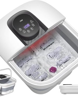 RIKE Collapsible Foot Spa with Fast PTC Heating and Massage, 14 Temp Control Precise Heated Foot Bath, Smart Digital Touch Screen & Ambient Light, Space-Saving Design, Ideal Mothers Day Gifts for Mom