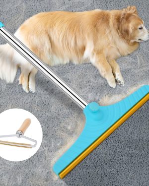Carpet Rake for Pet Hair Removal - Reusable Pet Hair Remover, 60” Adjustable Long Handle Cat Dog Carpet Rake Scraper with Patented Design, Dog Hair Rake Brush for Rugs, Mats